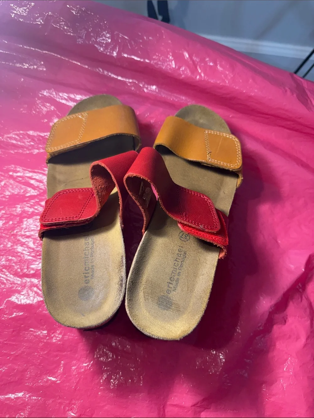 Eric Michael Two-Tone Red and Orange Women’s Slide Sandals